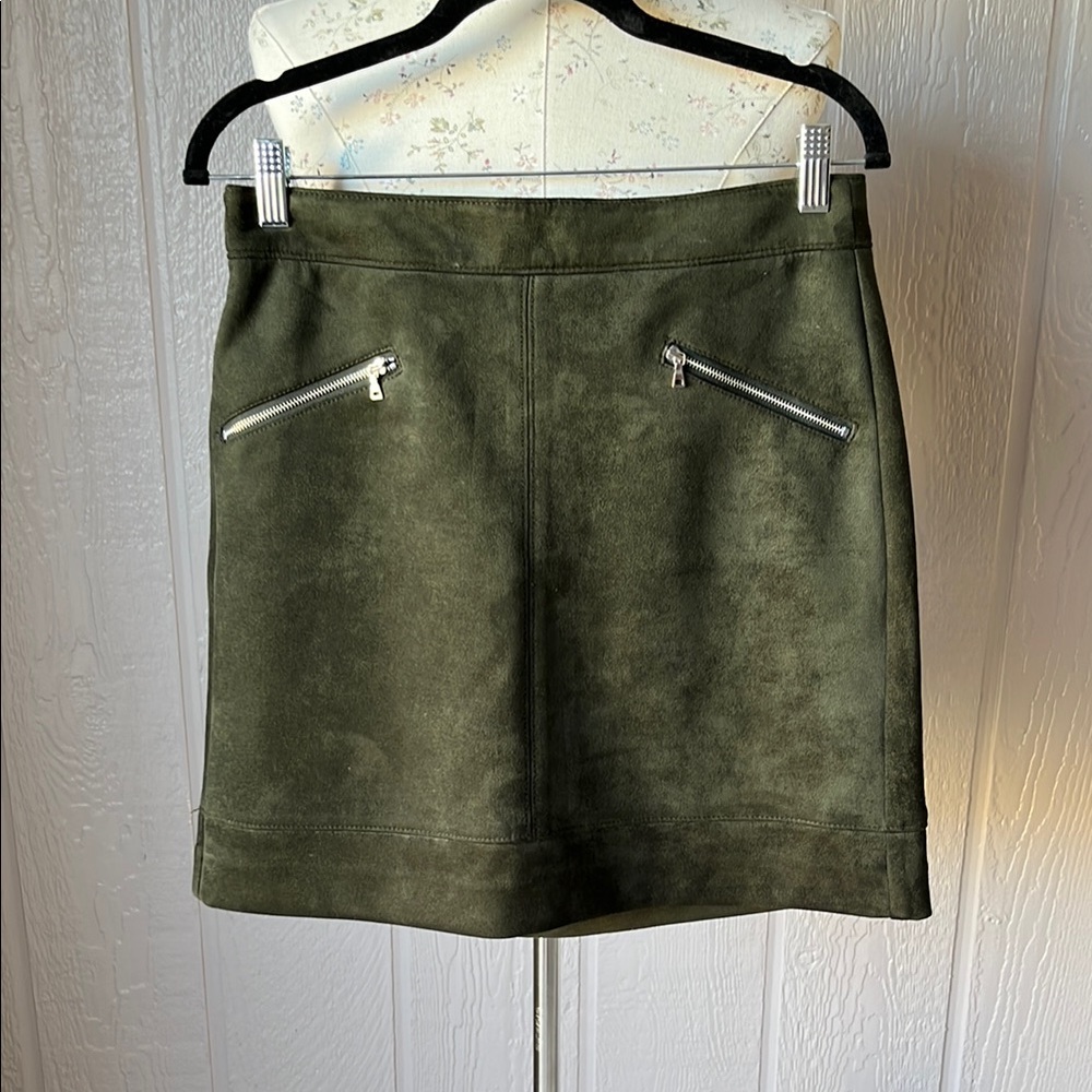 LOFT Olive Green Suede Skirt with Zipper